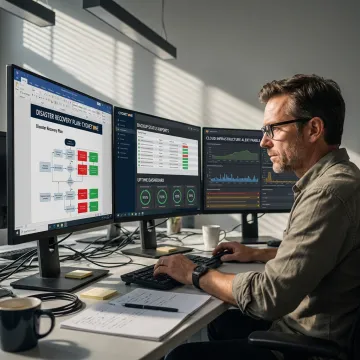 IT engineer reviewing disaster recovery dashboard