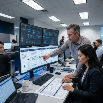 Consultants mapping disaster recovery workflows and cloud failover plans