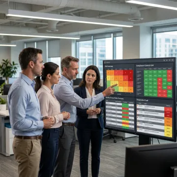 Enterprise security risk management team reviewing controls