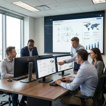 Enterprise team reviewing intelligent automation workflows