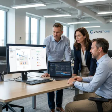 Enterprise technology consultants reviewing digital transformation strategy