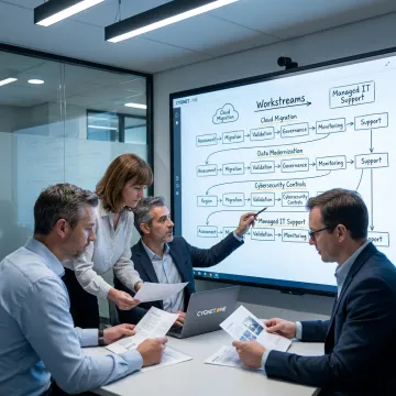 Consulting team mapping enterprise technology transformation process