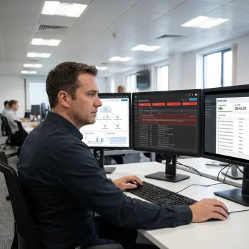 Engineer reviewing managed IT dashboards