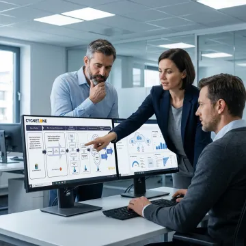 Data warehouse consultants reviewing analytics architecture