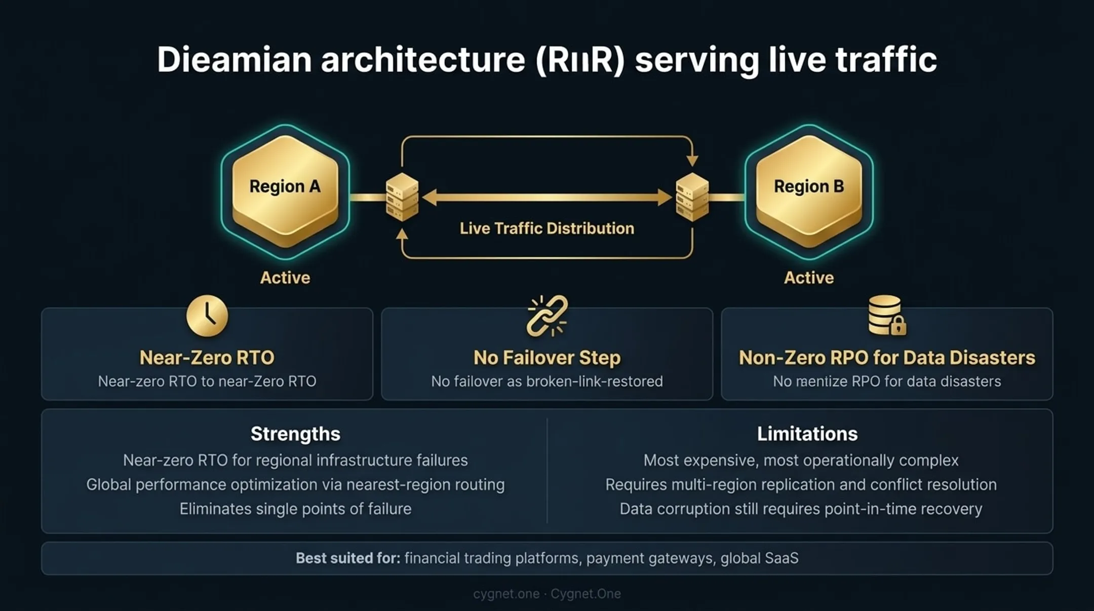 Multi-site active active cloud architecture with dual region traffic distribution diagram