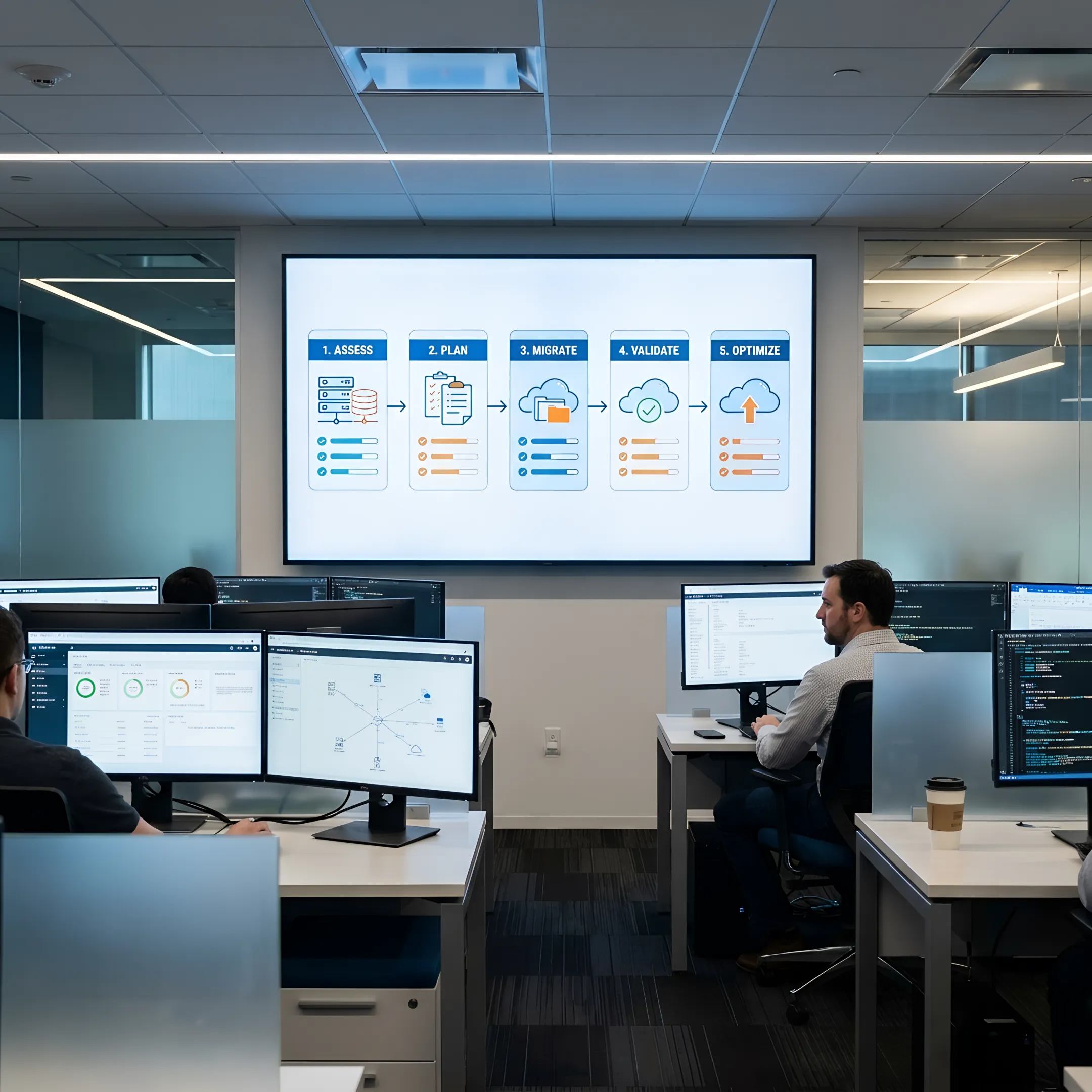 Cloud modernization process steps illustrated with a retail technology migration workflow