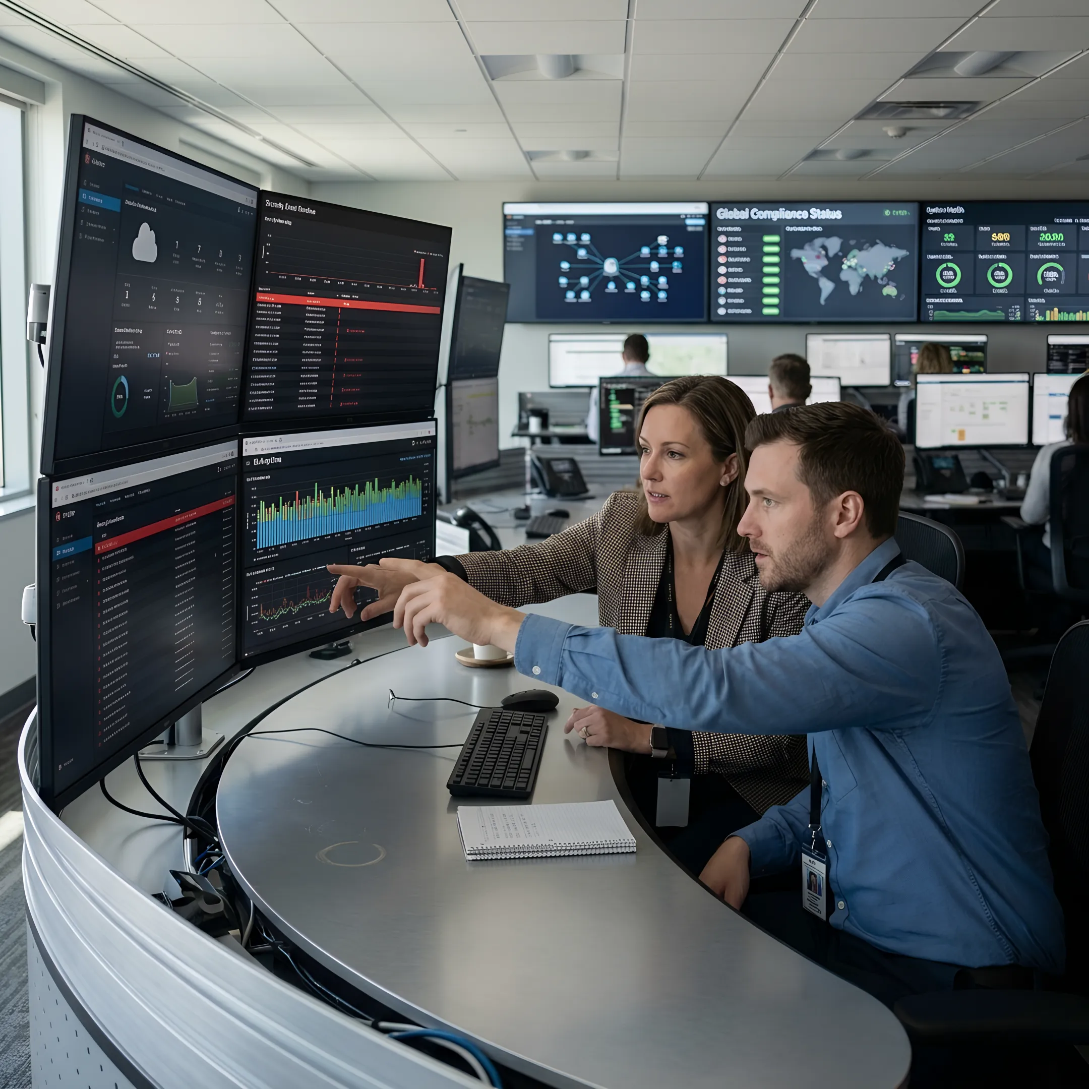 IT consultants monitoring enterprise systems