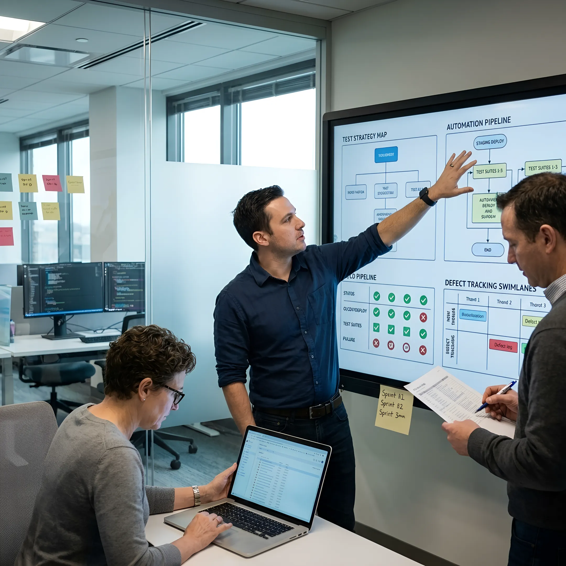 QA team following a structured software testing process