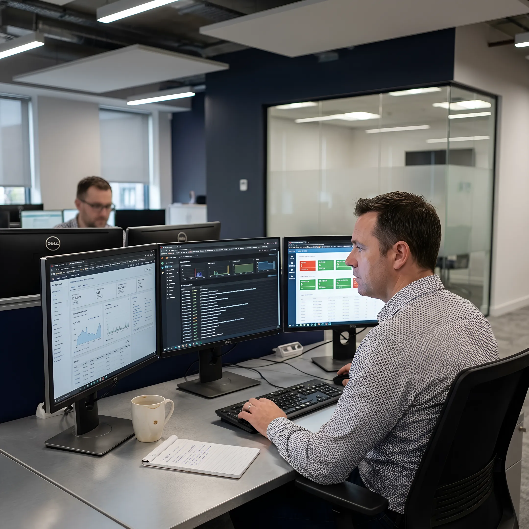 Engineer reviewing managed IT dashboards