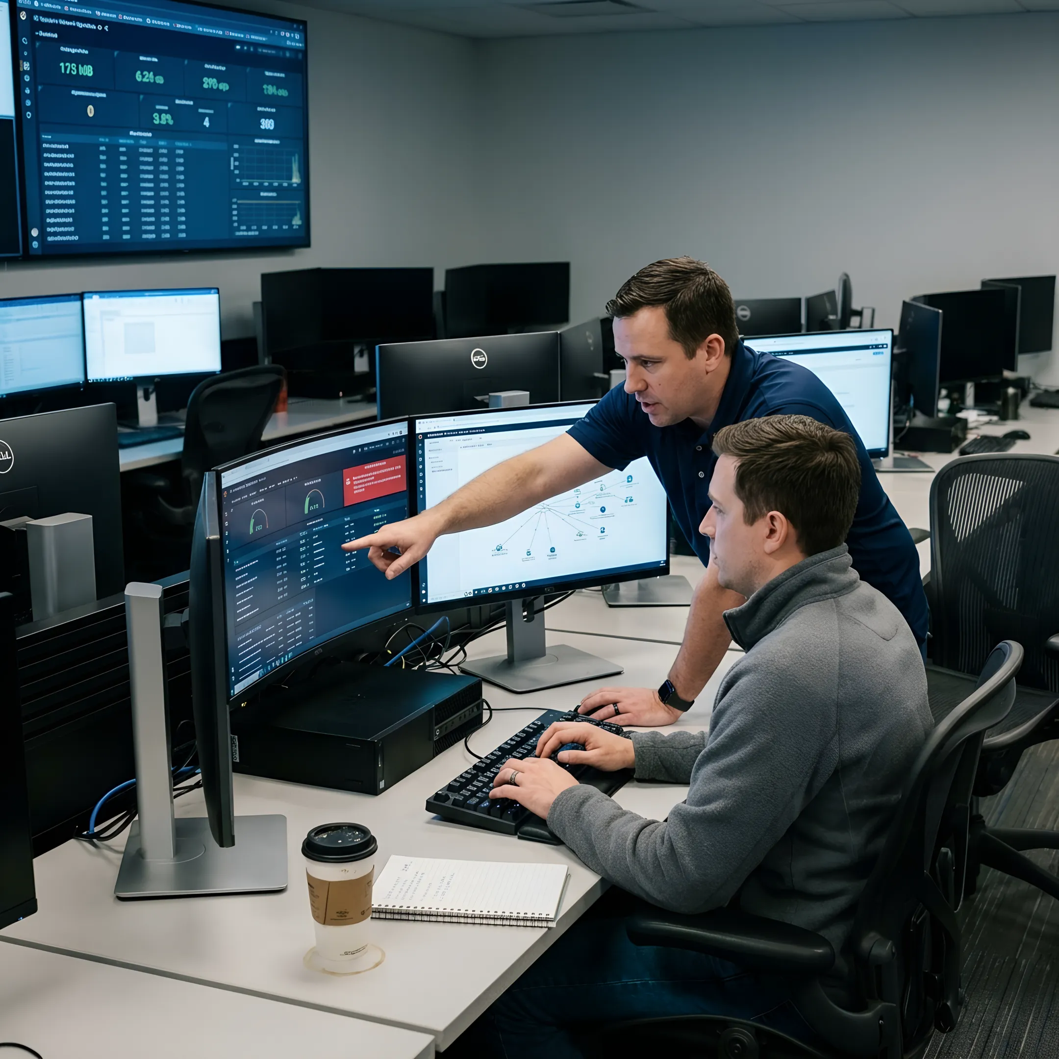 Enterprise IT operations team monitoring secure systems