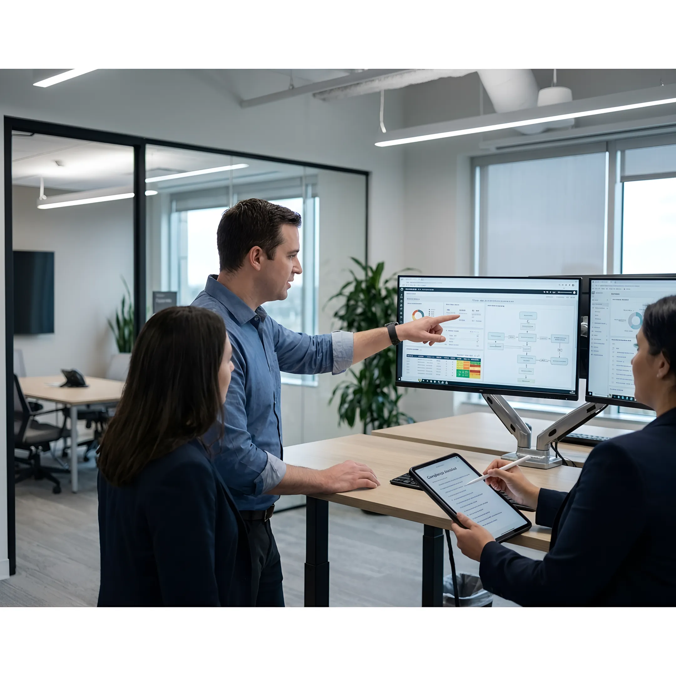 Cybersecurity consultants reviewing a risk assessment