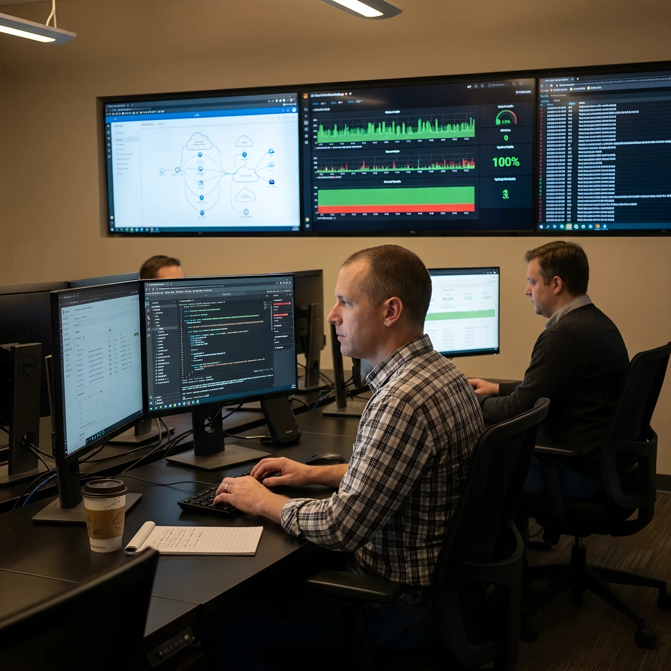 Managed IT operations team monitoring systems