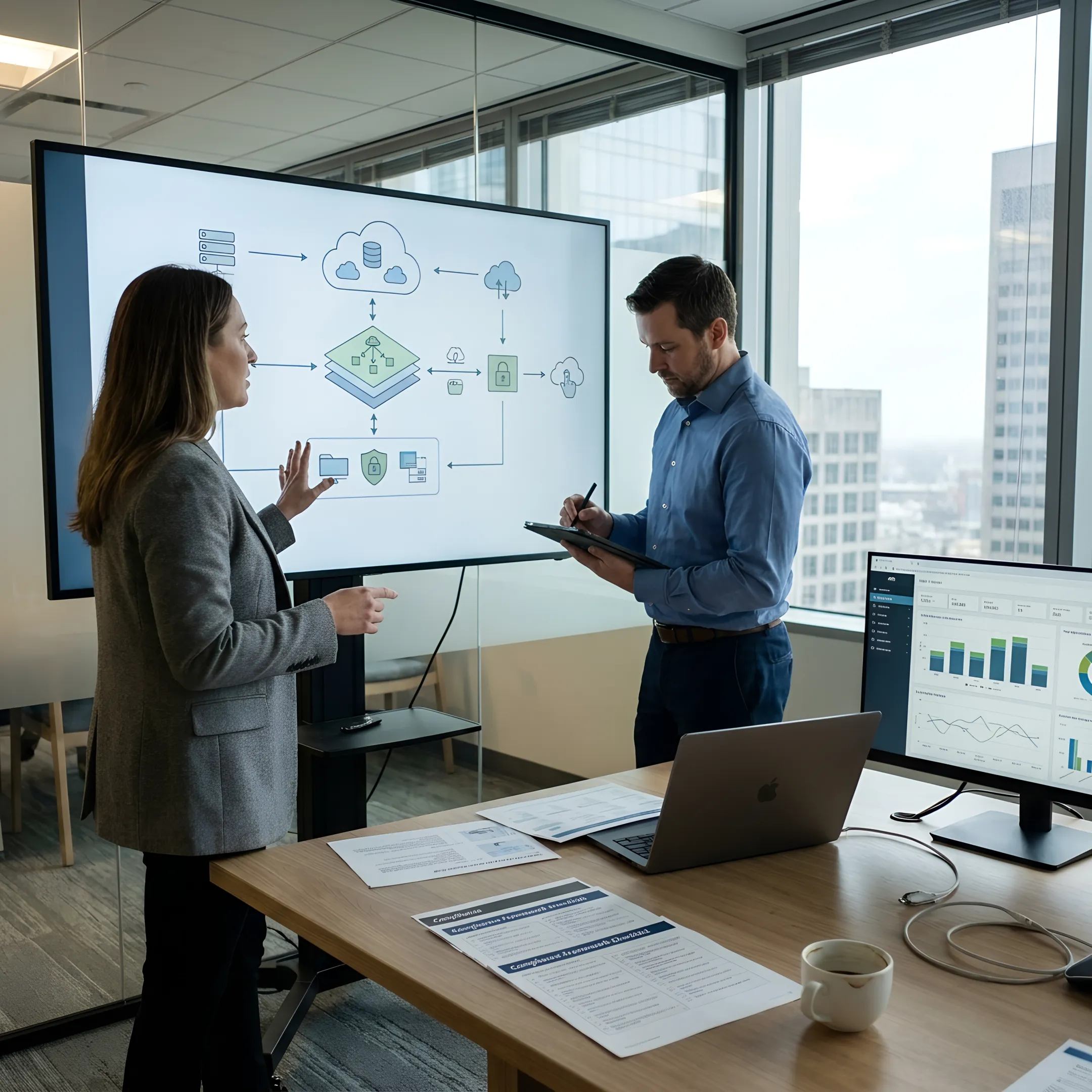 Consultants planning insurance IT architecture