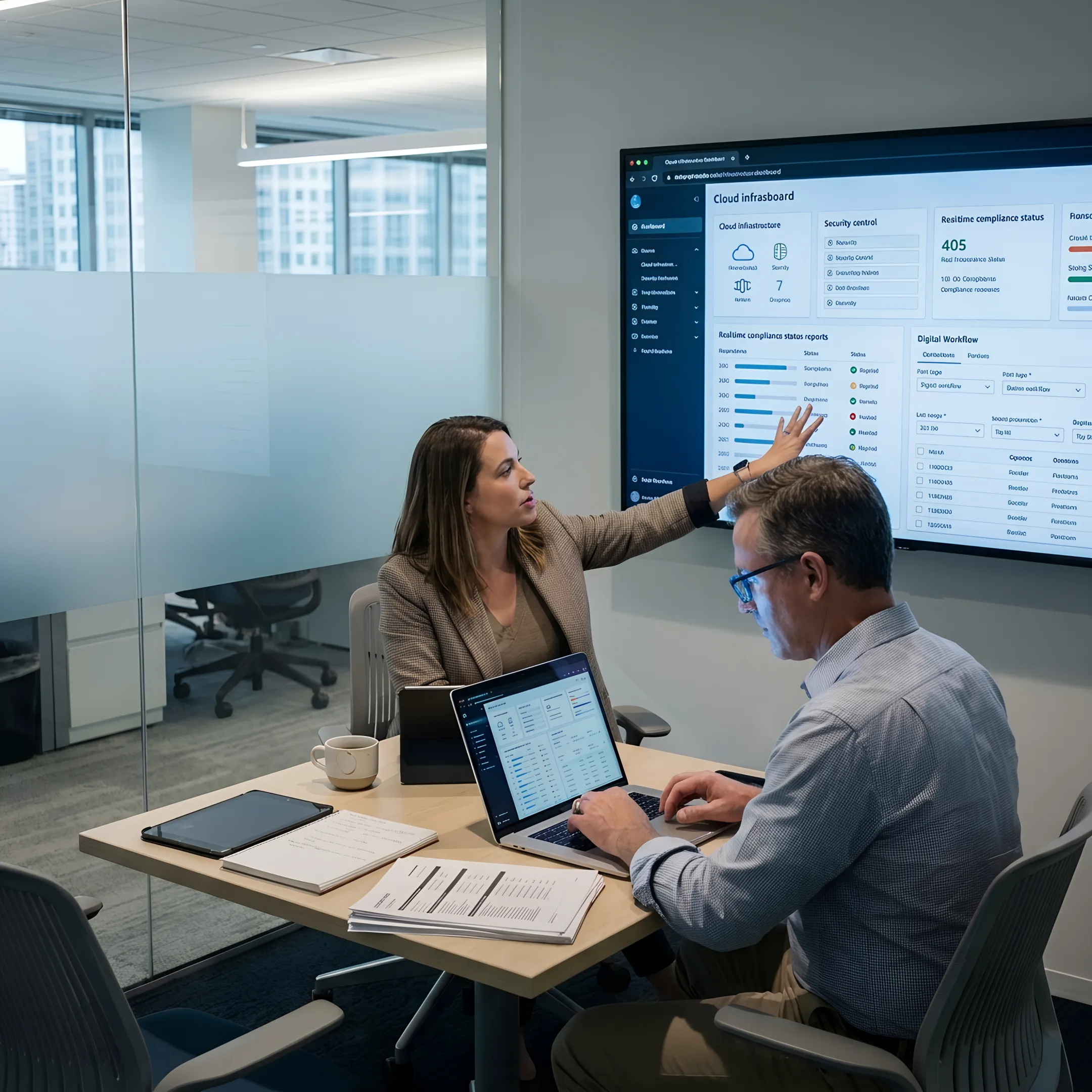 Insurance IT team reviewing secure digital platforms
