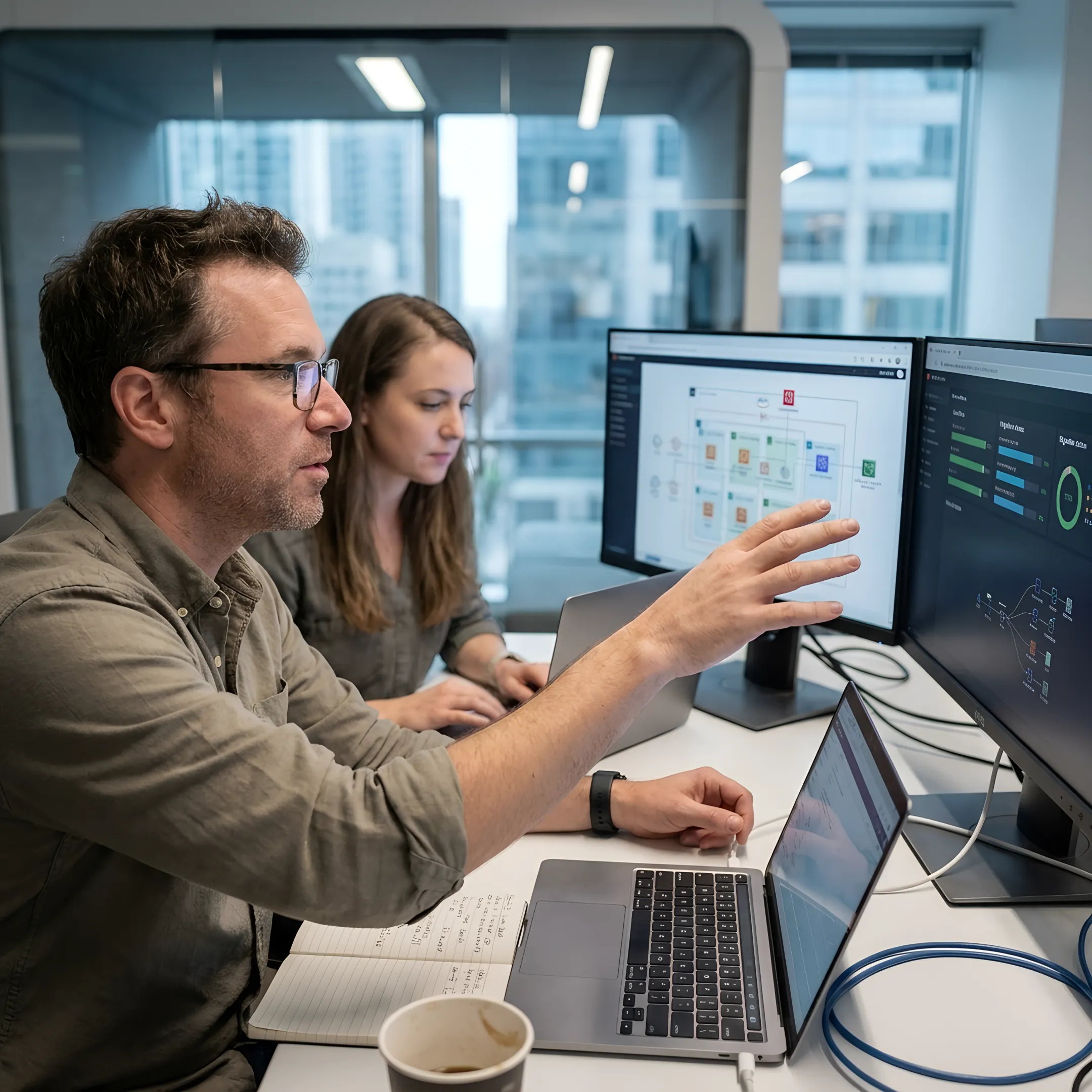 Cloud engineers reviewing migration process