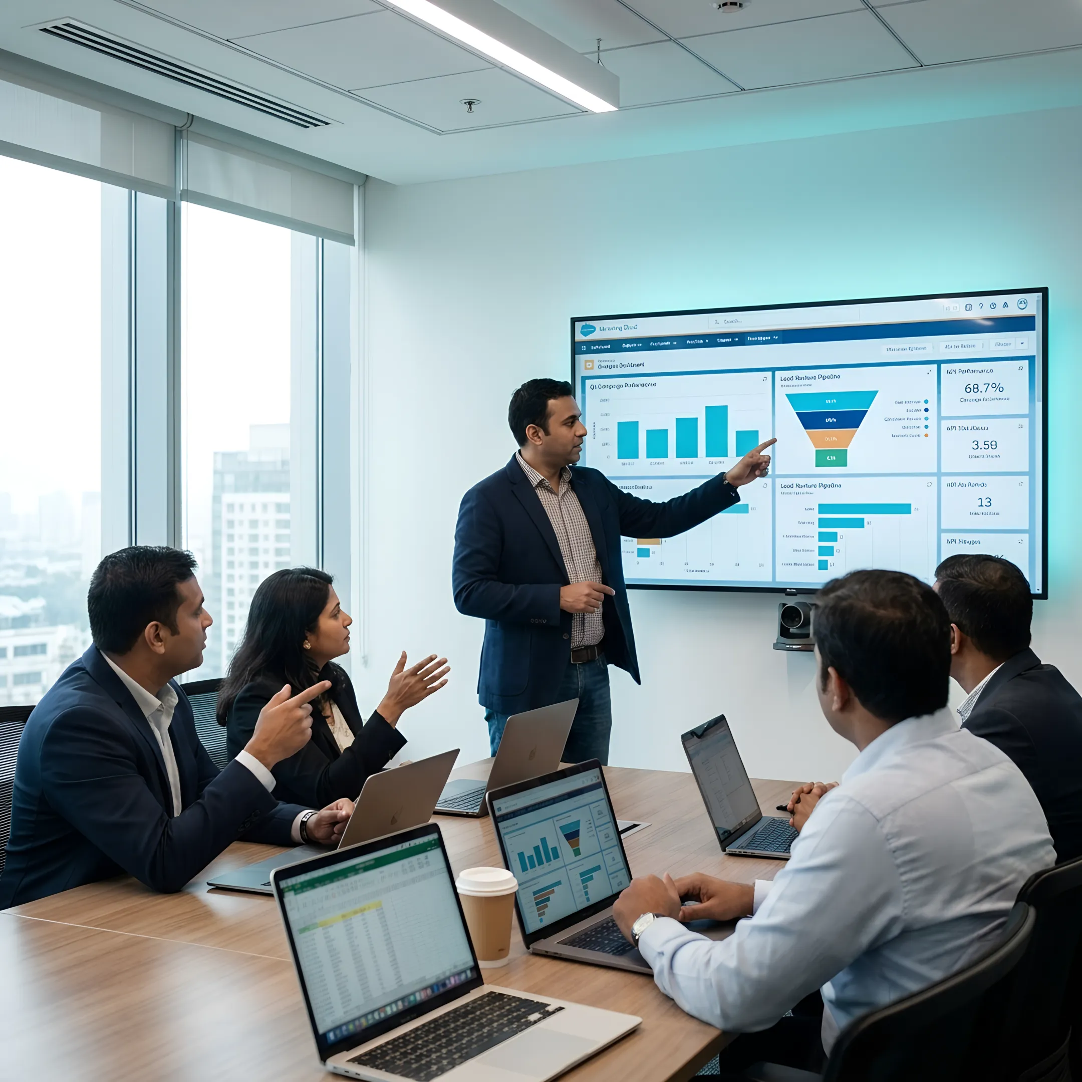 Salesforce Marketing Cloud implementation team reviewing dashboards