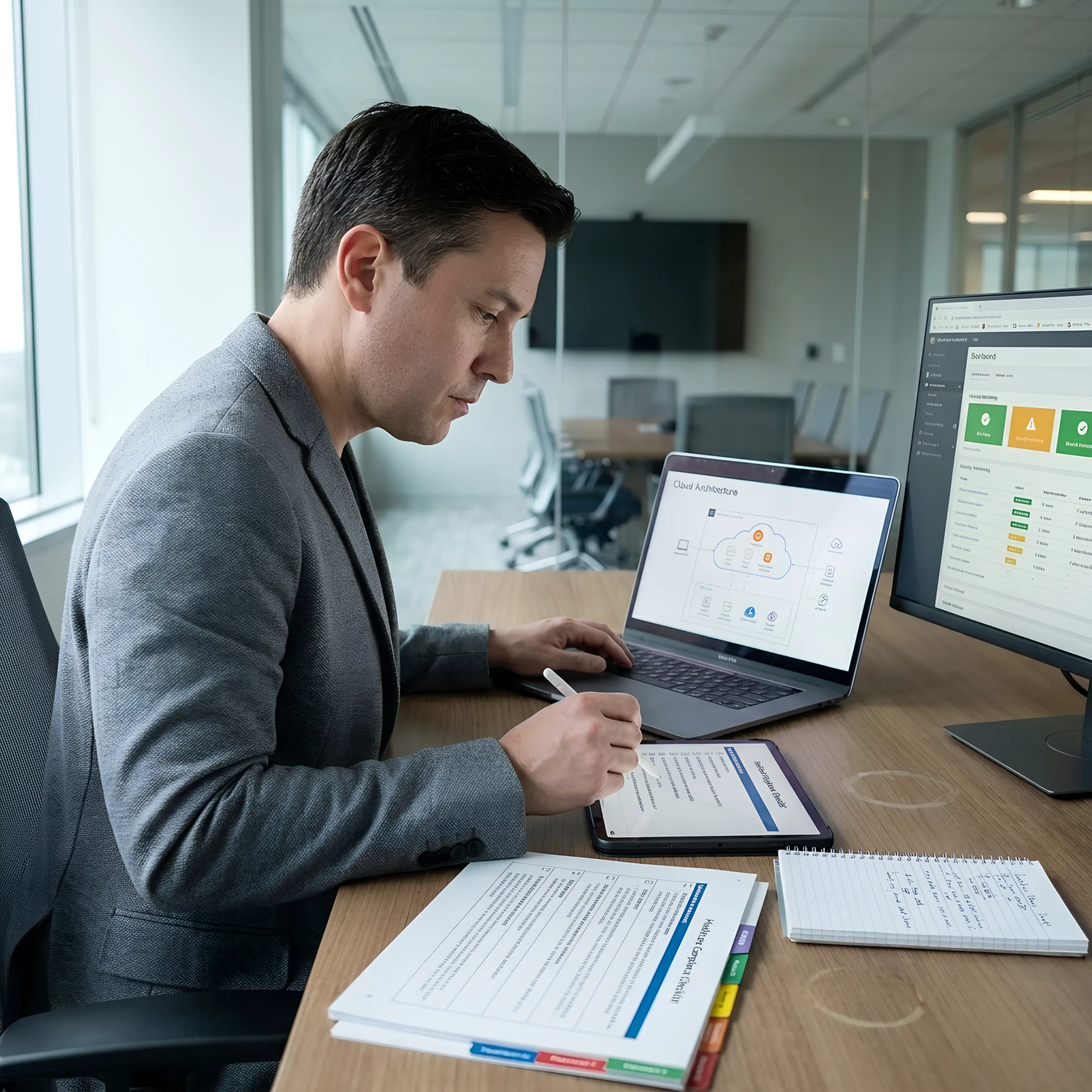 Cybersecurity consultant assessing healthcare compliance controls