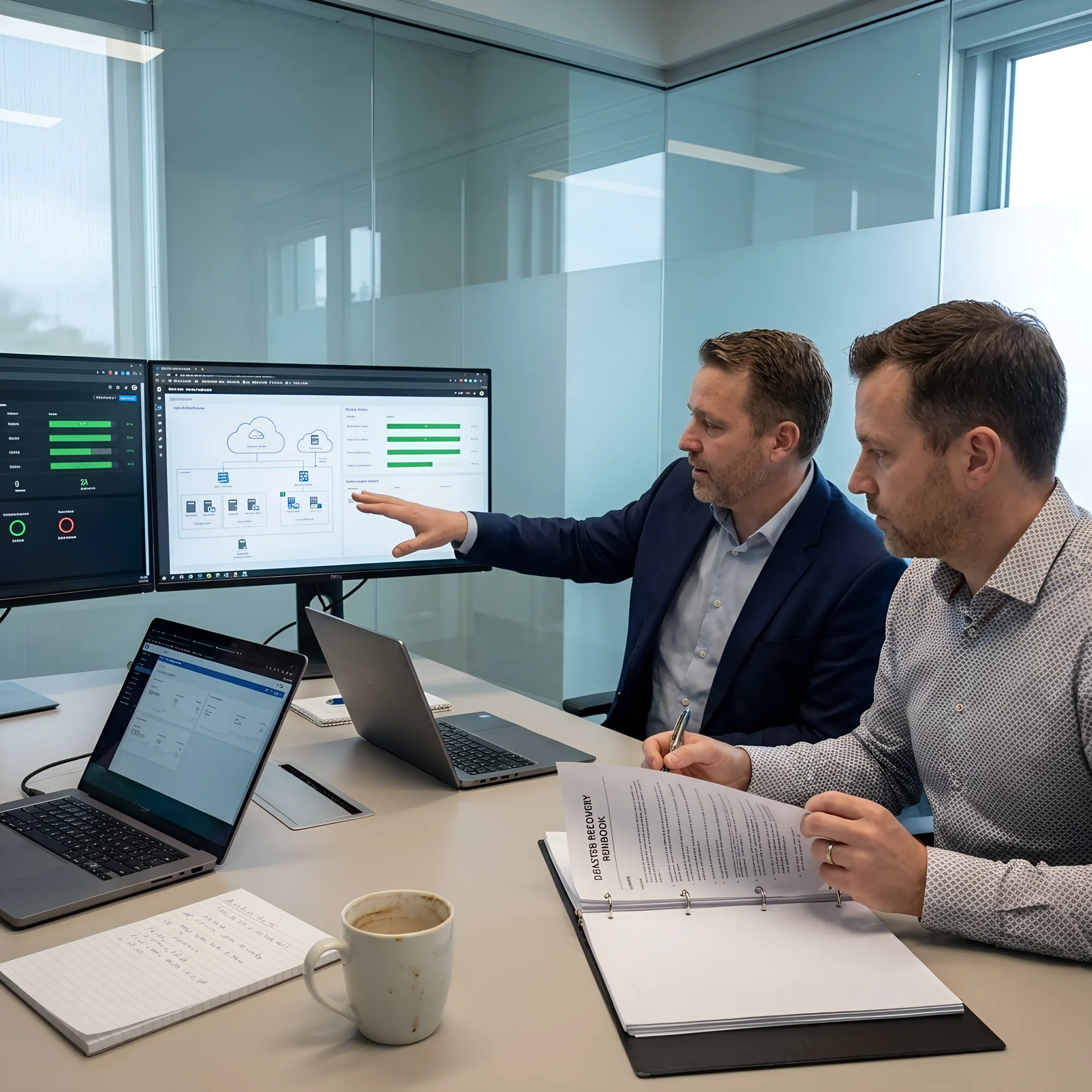 IT team validating a disaster recovery plan