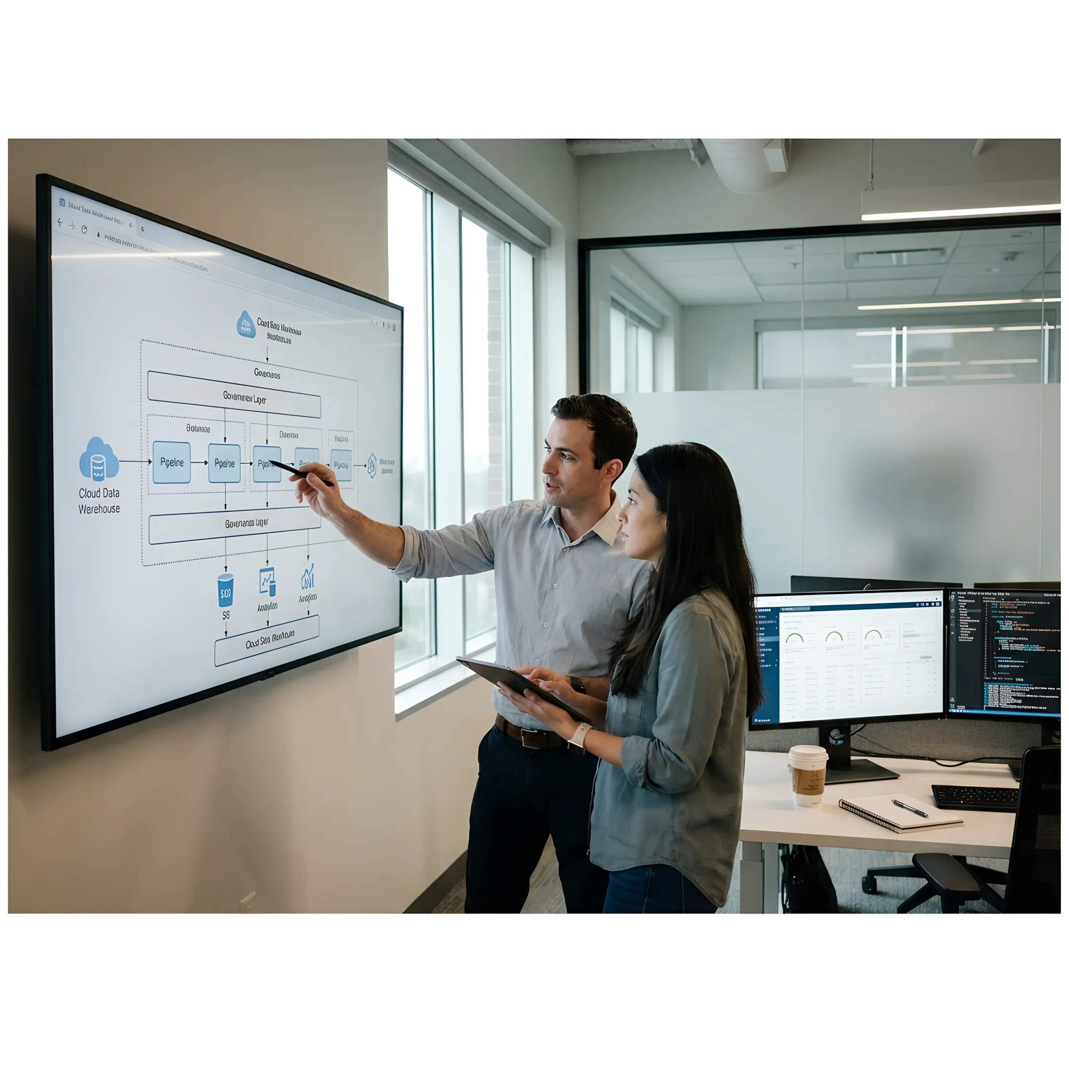 Data engineers planning cloud warehouse implementation