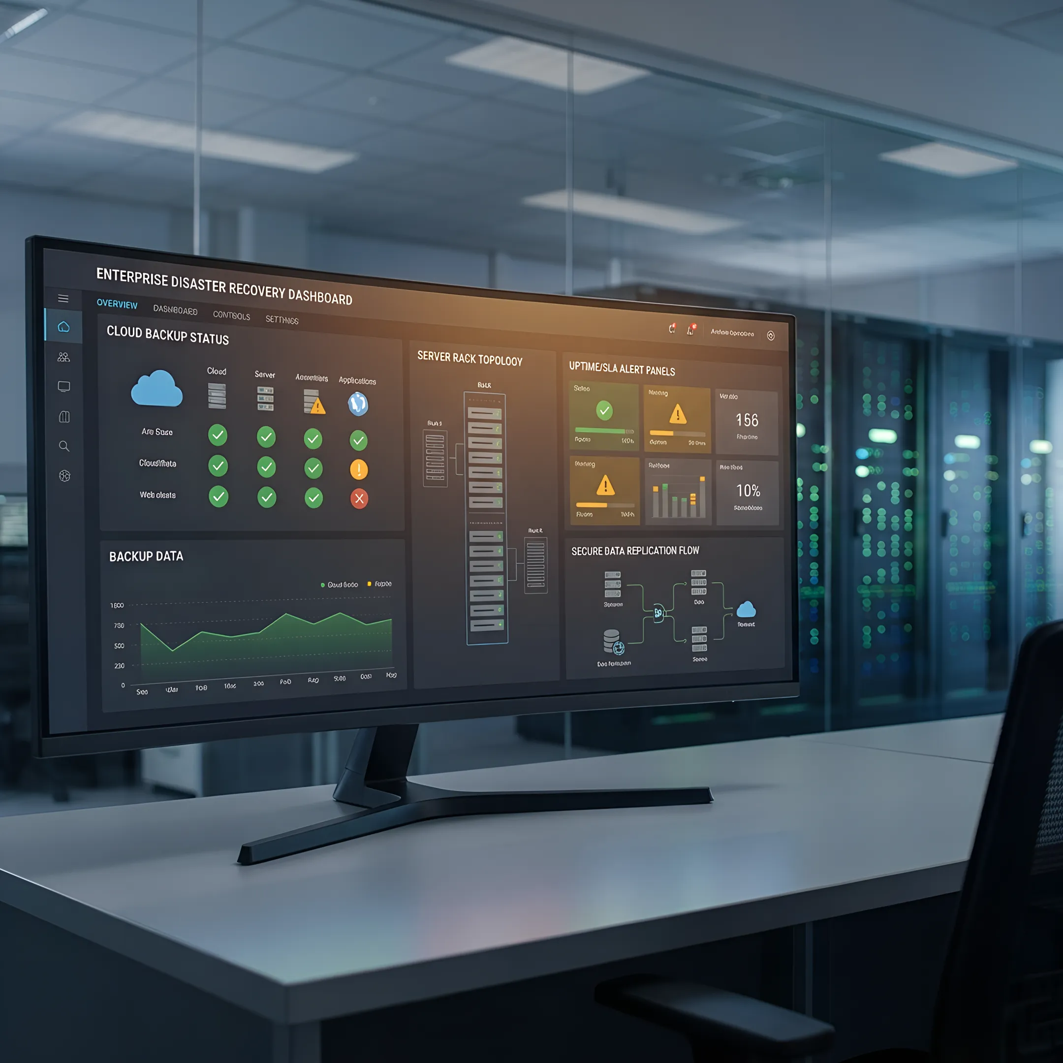 Enterprise disaster recovery dashboard and cloud backup monitoring