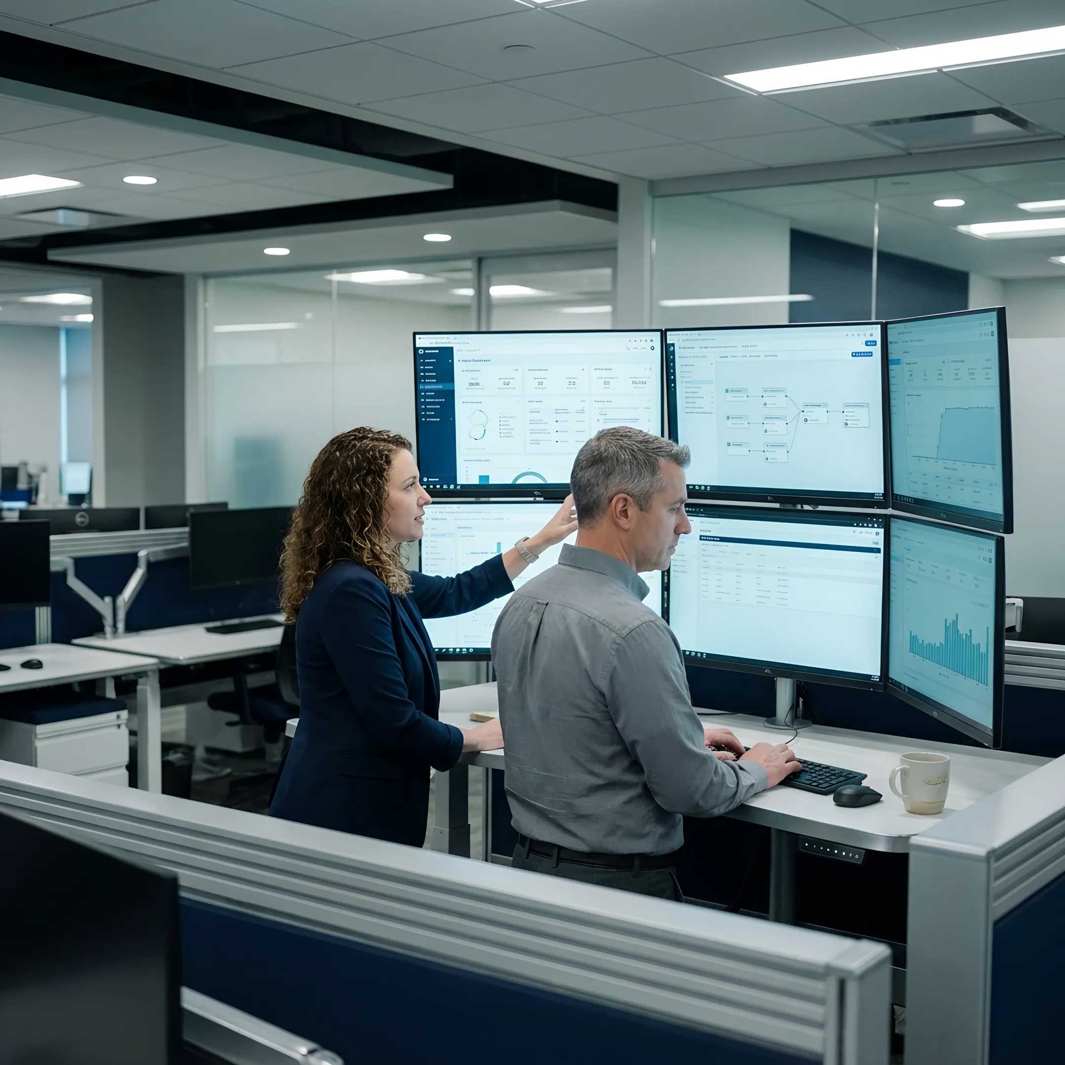 AI-powered digital agents automating BPO workflows on a modern enterprise dashboard