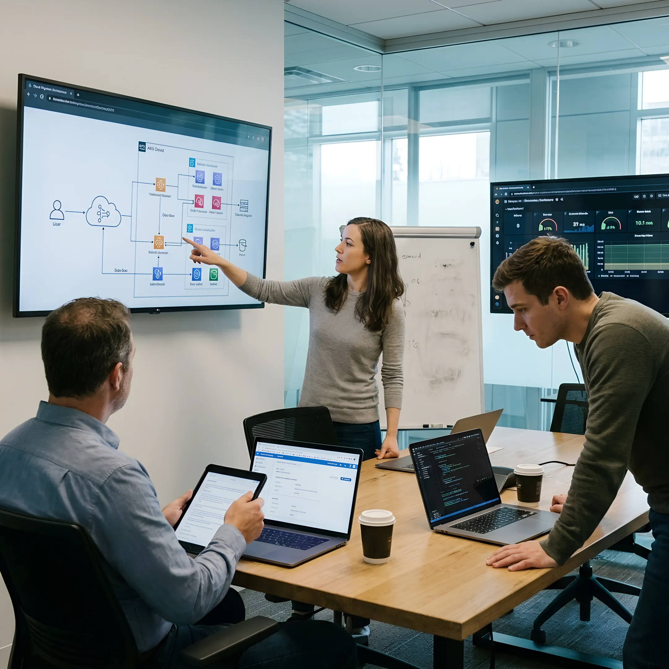 Enterprise software modernization team working on legacy system migration to cloud architecture