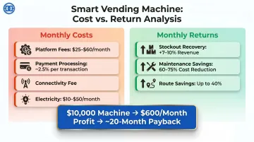 Smart vending machine total cost of ownership versus ROI payback period breakdown infographic