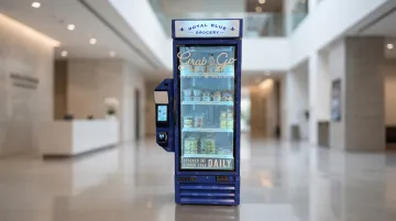 Refrigerated fresh meal vending machine stocked with healthy salads and sandwiches