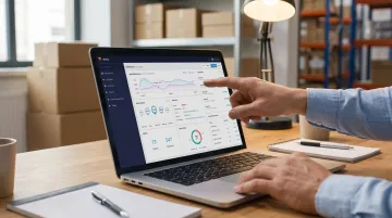Vending operator reviewing remote monitoring dashboard on laptop or tablet