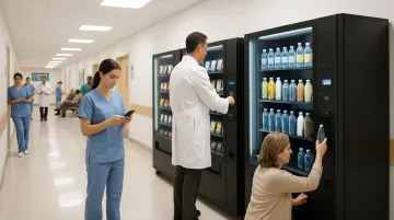 Hospital waiting room vending machine placement showing high-traffic captive audience environment