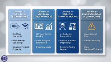 Four smart vending machine price tiers comparison from entry-level to refurbished