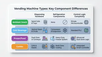 Vending machine types comparison chart snack beverage frozen combo hardware specifications