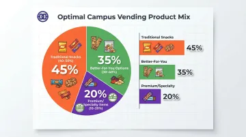 Recommended campus vending snack product mix breakdown by category percentage
