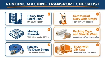 Six essential equipment items required for safe vending machine transport