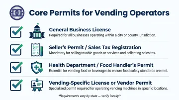 Vending machine permits and licenses checklist infographic for new operators