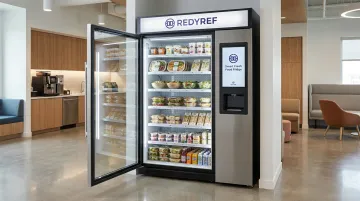 REDYREF Smart Fresh Food Fridge open-door RFID vending unit in office break room