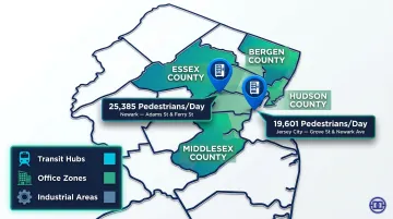 New Jersey vending machine high-traffic locations map with pedestrian count data