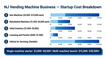 Vending machine business startup cost breakdown by expense category range chart