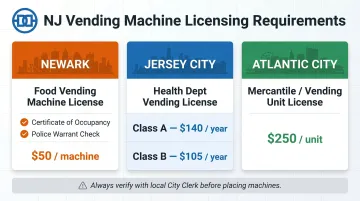 New Jersey city vending machine permit fees and license requirements comparison chart