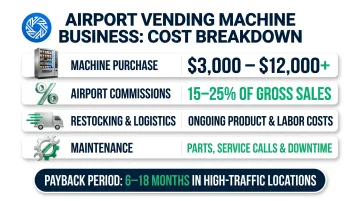 Airport vending machine startup cost structure breakdown with key expense categories