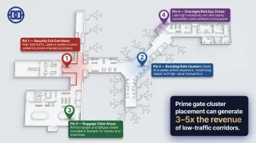 Four highest-value airport vending machine placement locations by revenue potential