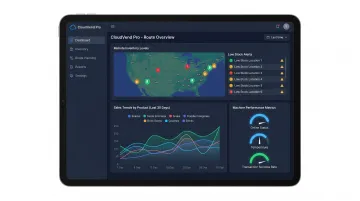 Digital vending machine dashboard displaying remote inventory tracking and sales data