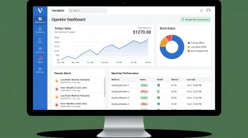 Vendekin operator dashboard displaying remote sales reporting inventory alerts and machine performance data