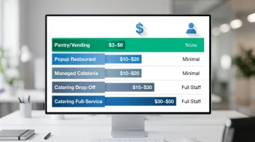 Workplace food service cost comparison vending versus cafeteria versus catering options