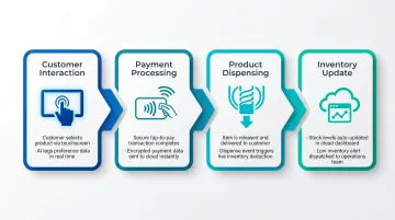 Four-stage smart vending machine operation process flow diagram