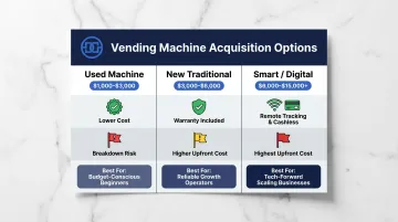 Vending machine acquisition cost comparison used new traditional versus smart digital