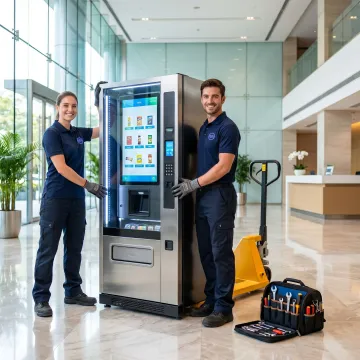 Smart vending machine being delivered and placed