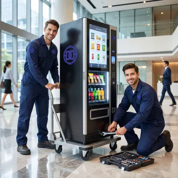 Technicians installing a vending machine