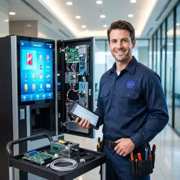 Technician servicing a smart vending machine