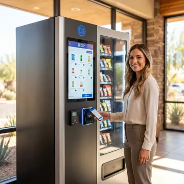 Cashless vending machine with tap-to-pay screen